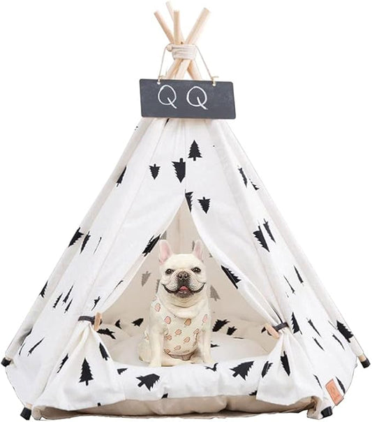 Pet Teepee Tent for Dogs, Dog Cat Teepee Bed, Portable &Washable Dog Houses Indoor Outdoor Puppy Beds for Small Dogs Cats Rabbits with Cushion and Blackboard