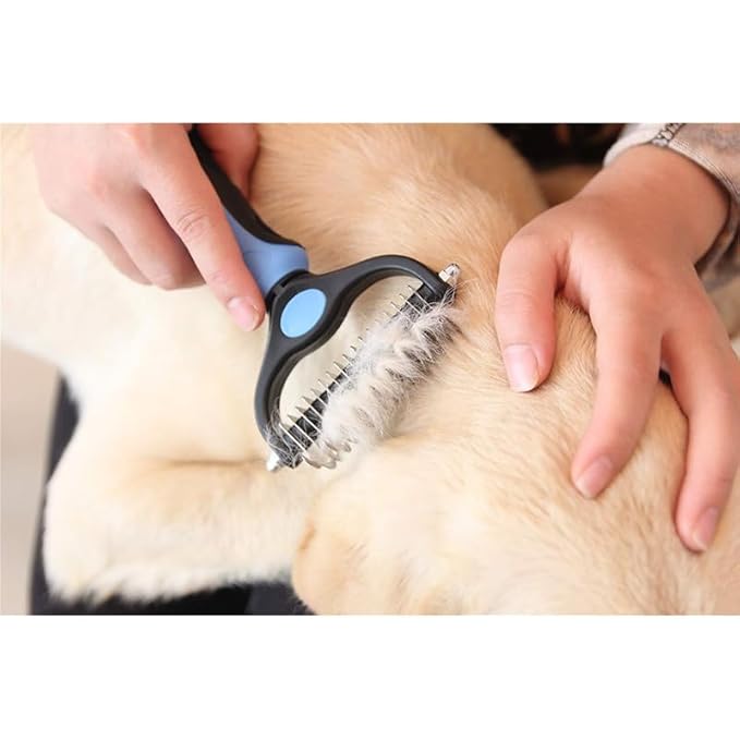 pets grooming tools (PPGT-001 blue) Dog and Cat Dematting Deshedding Brush Tool- Premium Pet Dematting Comb – Exceptional Grooming Accessory for Pets