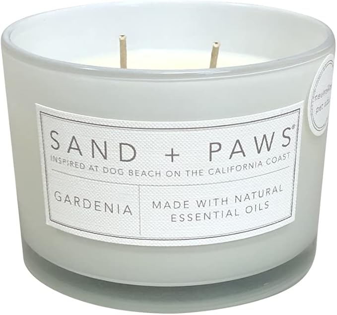 Sand + Paws Scented Candle - Gardenia - Additional Scents and Sizes –Luxurious Air Freshening Jar Candles Neutralize pet Odors and Enhance Home décor – 100% Cotton Lead-Free Wicks - 12 oz