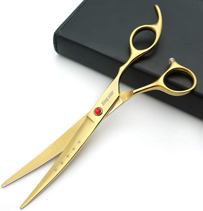 7.0in Titanium Gold Professional Pet Grooming Scissors Set,Straight & Thinning & Curved Scissors 4pcs Set for Dog Grooming,(Gold)