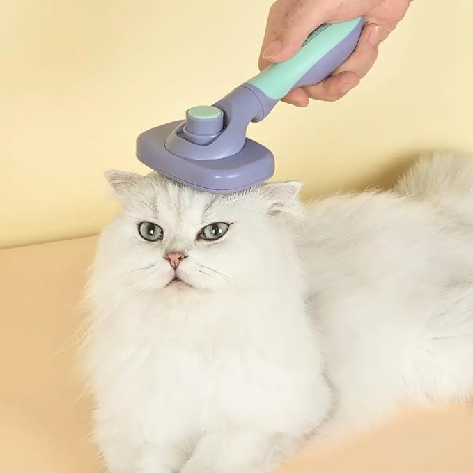 360-degree Rotating Head Self-Cleaning Dog&Cat Slicker Brush, Cat Brush with Release Button, Indoor Cats Shedding, for Cat and Dog Grooming (Navy & Yellow)