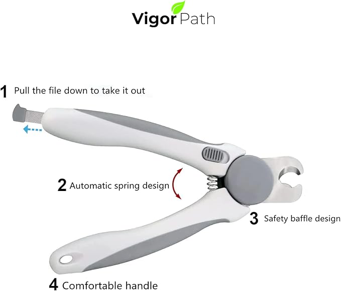 Pet Nail Clipper - Pet Grooming Tool for Nail Clipping and Trimming - Suitable for Dogs and Cats, Equipped with a Safety Guard and Razor Sharp Blade for Precision - plus a Bonus Free Nail File (Gray)