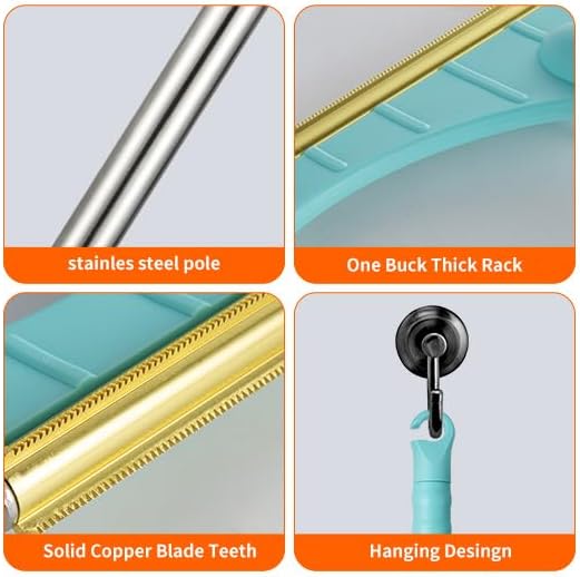 Stainless Steel Carpet Rake for Pet Hair Removal, Reusable Cat Dog Hair Remover with 47’’ Adjustable Long Handle Advanced Lint Remover Scraper for Carpets, Rugs, Mats, Furniture (Blue)