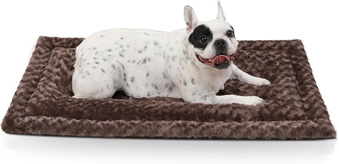 Washable Dog Bed Mat Reversible Dog Crate Pad Soft Fluffy Pet Kennel Beds Dog Sleeping Mattress for Large Jumbo Medium Small Dogs, 35 x 22 Inch, Brown