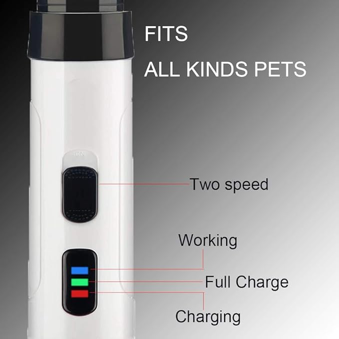 Pet Nail Grinder,Dog Nail Grinder Pet Nail Trimmer Low Noise 2 Speed 3 Ports Rechargeable Cordless Painless Paws Grooming & Smoothing for Small Medium Large Dogs & Cats
