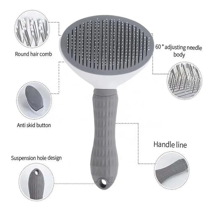 Self-Cleaning Pet Grooming Brush for Dogs & Cats - Bent Needle Bristles for Shedding & Massage - Easy to Clean, Durable Design (Pink)