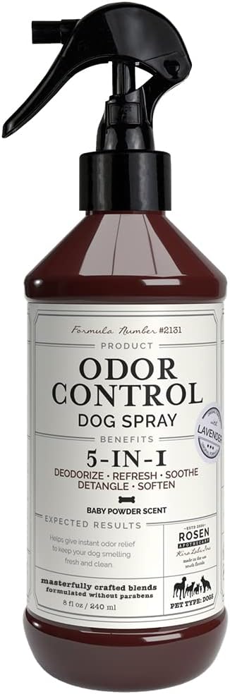 5-in-1 Dog & Pet Deodorizer Spray, Odor Control & Detangling - Fresh Lavender scent with Oatmeal & Aloe for coat health & shine. Vet-Recommended Grooming Perfume & Hypoallergenic Dog Cologne 8oz 240ml