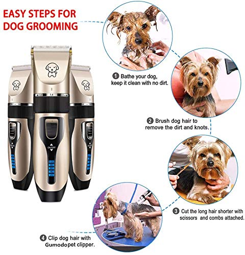 Professional USB Dog Clippers Low Noise Rechargeable Pet Trimmers Cordless Pet Grooming Kit Electric Pet Hair Clippers Dog Shavers with LED Display Nail Kits Replacement Blade