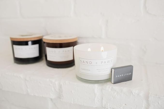 Sand + Paws Scented Candle - Gardenia - Additional Scents and Sizes –Luxurious Air Freshening Jar Candles Neutralize pet Odors and Enhance Home décor – 100% Cotton Lead-Free Wicks - 12 oz