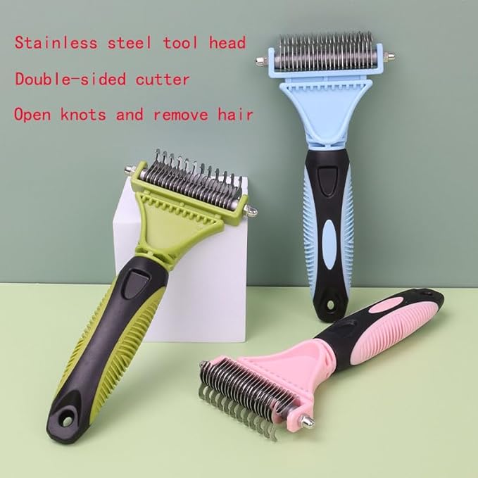 Pet Dematting Comb - 2 Sided Undercoat Rake for Cats & Dogs - Safe Grooming Tool for Easy Mats & Tangles Removing - Medium and Long Haired Cats Dogs Brush for Shedding. (Green)