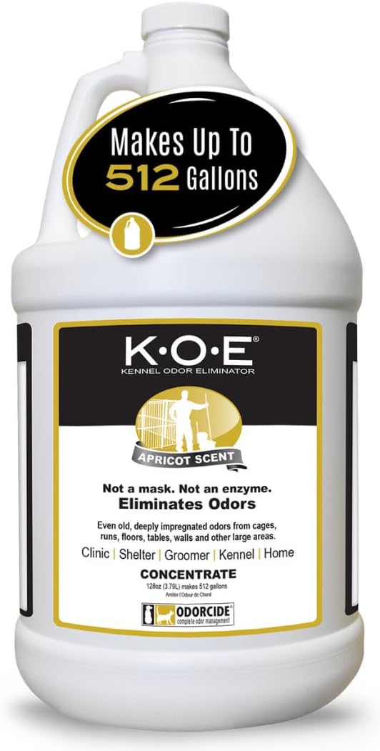 Thornell Odor Eliminator 128oz Concentrate – K.O.E. Apricot Odor Eliminator for Strong Odor for Cages, Runs & More – Pet Odor Eliminator for Home & Kennel w/Safe, Non-Enzymatic Formula