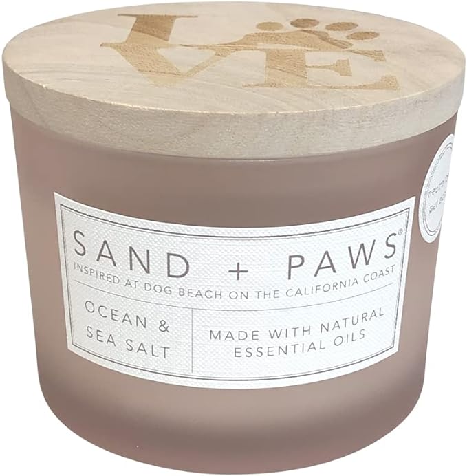 Sand + Paws Scented Candle - Ocean & Sea Salt –Luxurious Air Freshening Jar Candles Neutralize pet Odors and Enhance Home décor – 100% Cotton Lead-Free Wicks - 12 oz