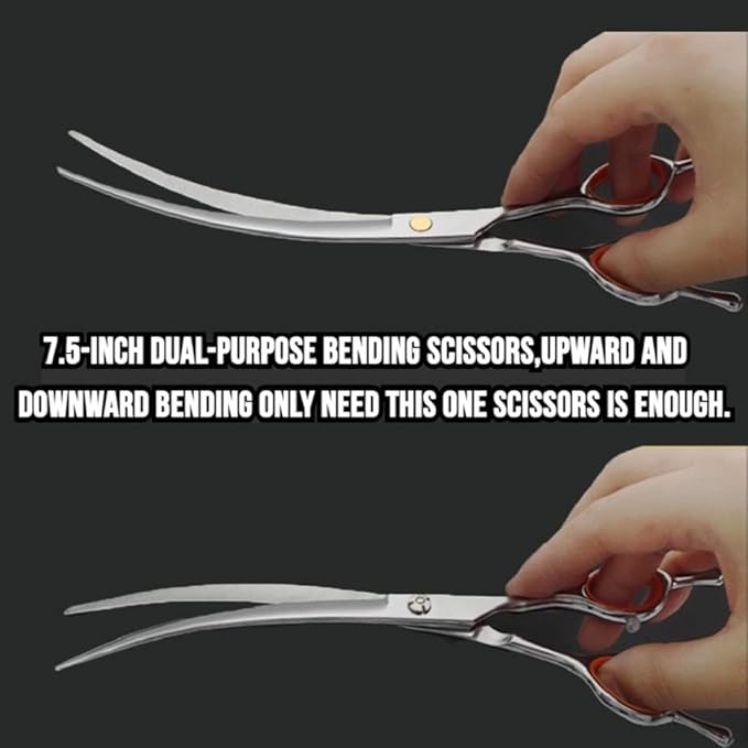 AIRY 7.5" Dog Grooming Kit Professional Dog Grooming Scissors Set Including Comb and Curved Scissors for Dog Grooming, Cat Dogs Grooming Shears for Right and Left Handers Trimming