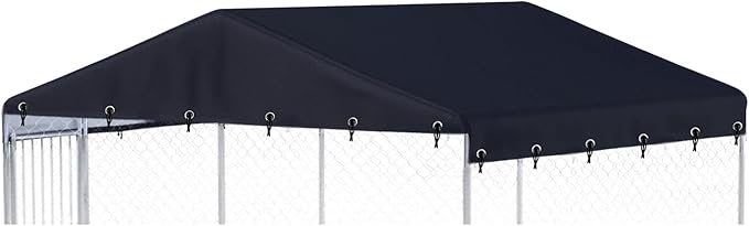 10 x 10 ft Outdoor Dog Kennel Cover Made from 600D Heavy Duty Waterproof Oxford Fabric Outdoor Dog Kennel Replacement Cover Black(Without cage top Frame)