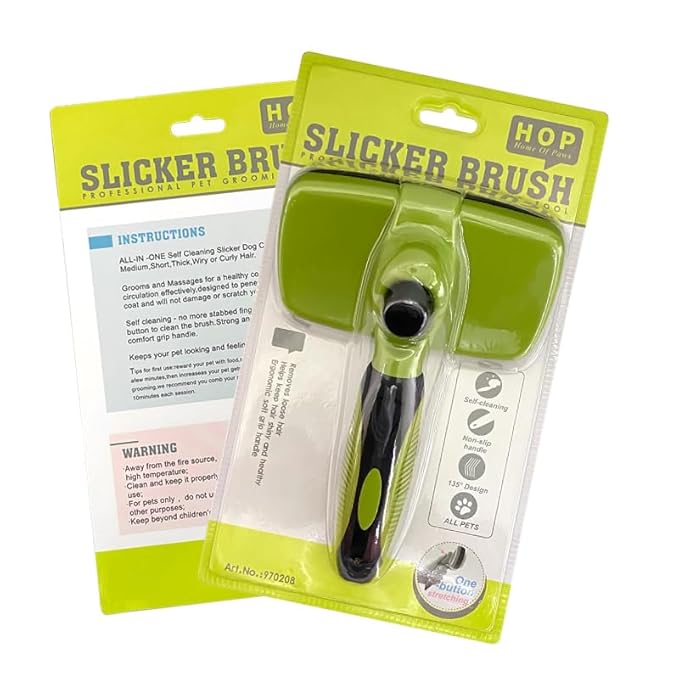 Pet Hair Slicker Brush, Pet Grooming, Smooths Pet Coat, Cat and Dog Slicker Hair Brush, Removes Loose Fur, Ideal for Short to Long Hair, Comfortable Grooming., Regular, Green