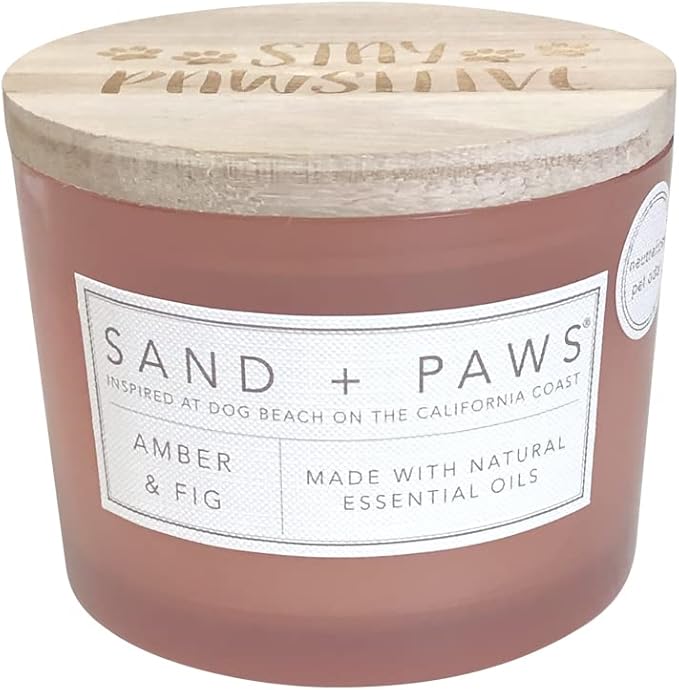 Sand + Paws Scented Candle - Amber & Fig - Additional Scents and Sizes –Luxurious Air Freshening Jar Candles Neutralize pet Odors and Enhance Home décor – 100% Cotton Lead-Free Wicks - 12 oz