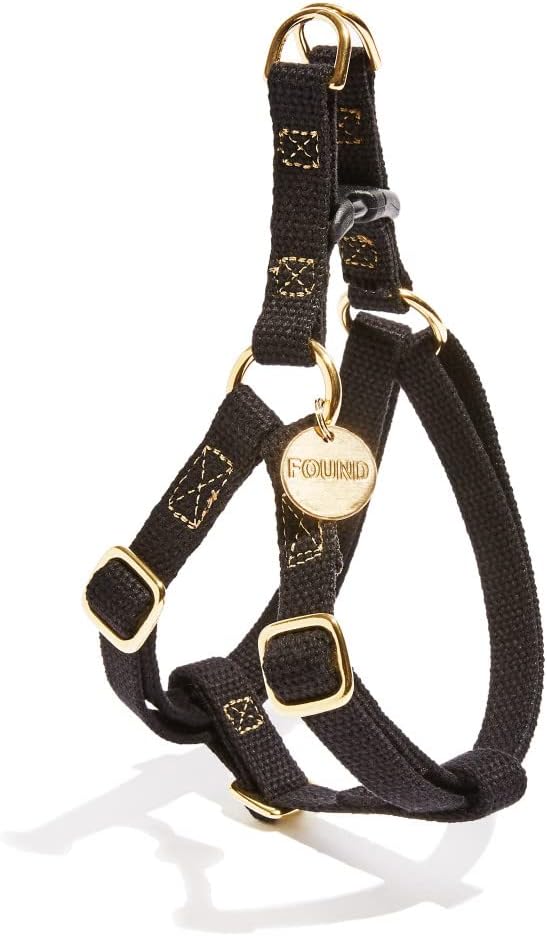 Found My Animal - Black Cotton Cat & Dog Harness (Extra Small) - Hand Dyed & Crafted Dog Harness - Adjustable, Pet Harness with Solid Brass Rings & Buckle - Dog Training Harness