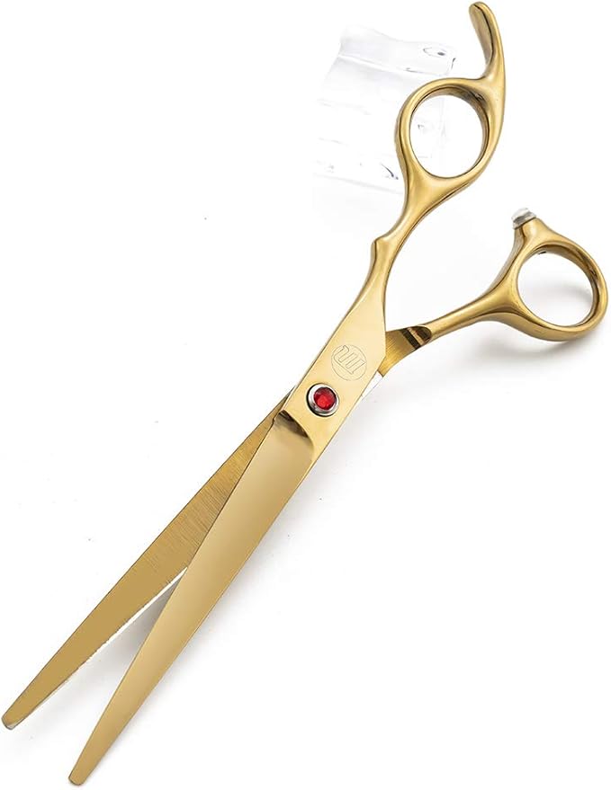 Moontay Professional 7.0" Dog Grooming Scissors Set, 4-pieces Straight, Upward Curved, Downward Curved, Thinning/Blending Shears for Dog, Cat and Pets, JP Stainless Steel, Gold