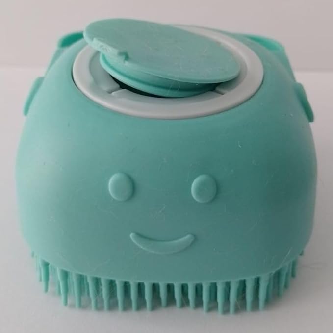 Dog Cat Bath Brush with Shampoo or Soap Dispenser, useful for Grooming, Washing and Massaging your Pet with Soft silicone Rubber Bristles