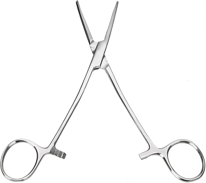 Hemostatic Forceps, Stainless Steel Dog Cat Pet Scissors Ear Hair Clamp Fishing Scissors Tools (18CM bent)