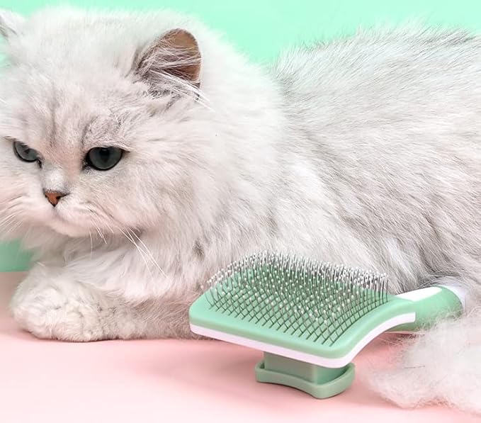 Self Cleaning Cat and Dog Grooming Brush for Pets, Dogs Brush with Massage Particles, Cleaning Grooming Brush for All Hair Lengths (Green)