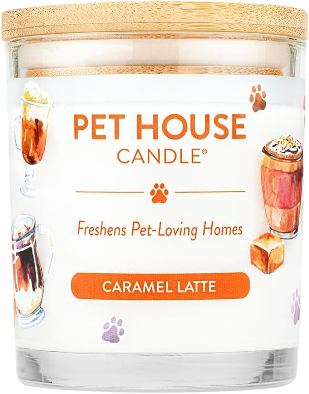 One Fur All Pet House Candle Plant-Based/Soy Candle - Clean Burning Scented Candles, Long Lasting Pet Odor Candle for Home - Caramel Latte