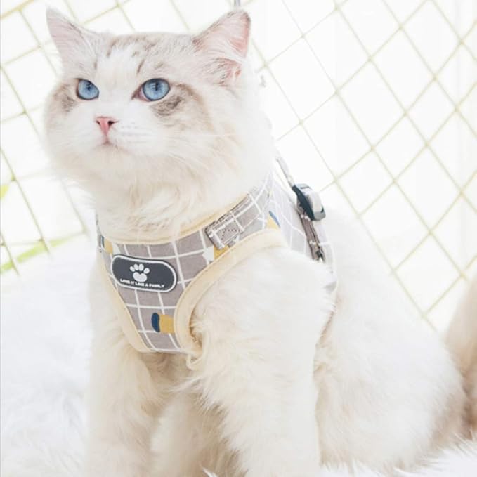 FEimaX Soft Mesh Dog Harness and Leash Set for Walking, No Pull Adjustable Reflective Puppy Step-in Vest Harness for Puppy Small Medium Dogs & Cats (L (Chest 16.1-18.1''/41-46CM), Plaid Khaki)