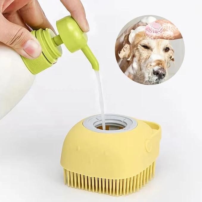 Pet Bath Brush Pet Scrubber for Bath Dog Shampoo Brush Dog Bathing Brush Pet Bubble Brush with Silicone Handle for Short Long Haired Dogs and Cats Cepillo de baño para perros (Yellow)