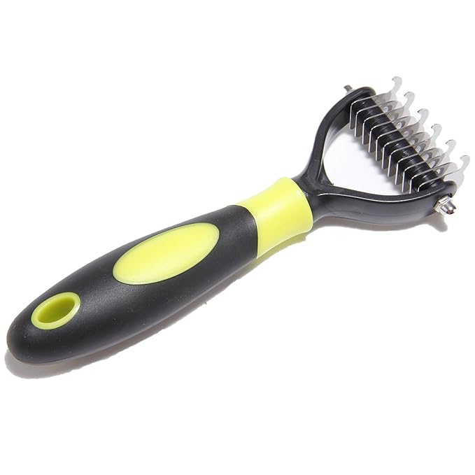Pet Grooming Comb, Double-Sided Stainless Steel Dematting Tool, Dog and Cat Hair Detangler for Long and Short Fur (Yellow)