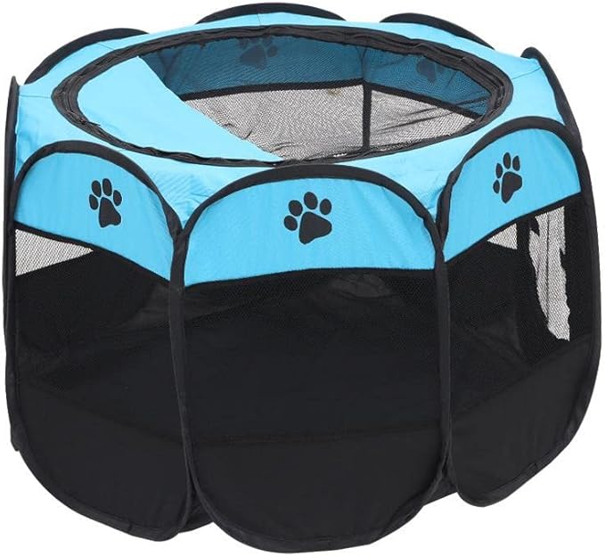 Hentay-Dog Playpen Portable Pet Play Pens for Small Dog,Cat/Rabbit/Chicks, Kitten Pen & Travel Pet Carrier + Carrying Case. (Small, Brown)