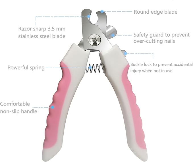 Pet Nail Clippers and Trimmers Set Safety Guard to Avoid Over Cutting Razor Sharp Blades Grooming Tool for All Small Large Dog Cat (Pink)