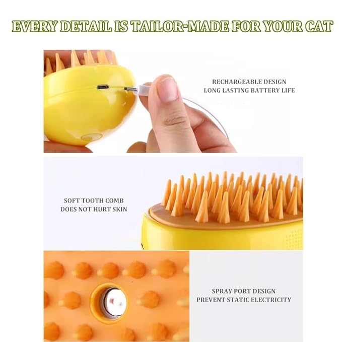 Cat Steam Brush,Cat Dog Pet Spray Massaging Comb One Button Spray, Flyaway Hair Prevention, Gentle on Skin, Massages and Cleanses. Enhance Inner Softness