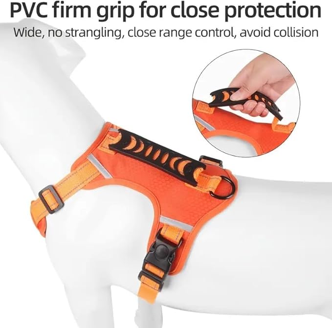 Dog Harness, No Pull Service Vest, Reflective Strips, Control Handle, Soft Padded, Adjustable and Comfortable for Easy Walking (Orange, Medium)