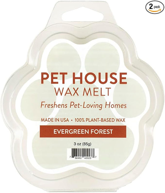 One Fur All Pet House Wax Melts, Evergreen Forest Long-Lasting, Scented Wax Melts Natural Pet Odor Solution for A Fresh Smelling Home, Pet-Friendly Plant Based, Soy Wax Melt, 3 OZ Each, Pack of 2
