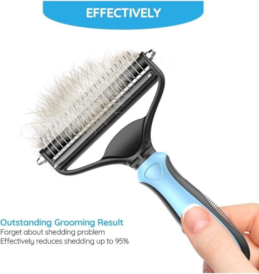 Dog Brush for Shedding & Cat Brushes for Indoor Cats - Double Coat Dog Brushes for Grooming - Hair Remover Pet Grooming Tools - 2 in 1 Deshedding Brush & Undercoat Rake for Dogs - Defur Comb Cleaner