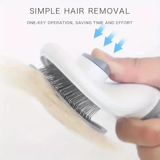 Pet Hair Removal Comb, One-click Undercoat Hair Removal Slicker Brush For Dog And Cat Grooming Tool, Blue