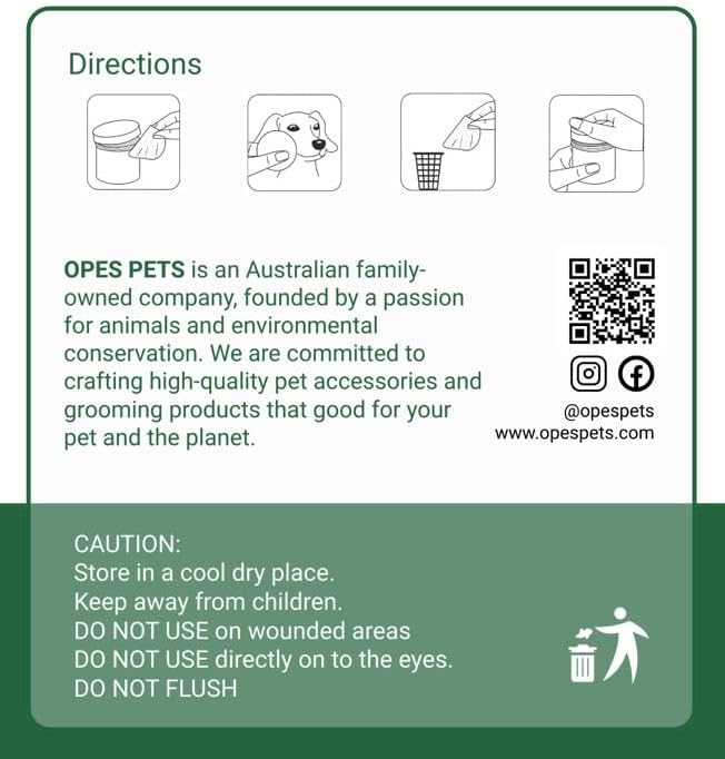 OPES Pets Cats & Dogs Eye & Face Wipes, Gently Removes Discharge, 100% Plant-Based, Biodegradable, 200 Count.