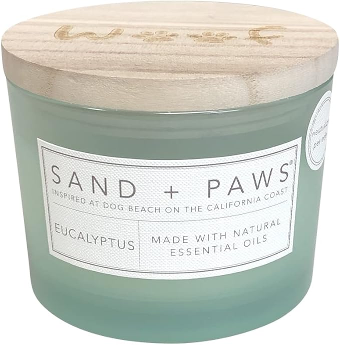 Sand + Paws Scented Candle - Eucalyptus - Additional Scents and Sizes –Luxurious Air Freshening Jar Candles Neutralize pet Odors and Enhance Home décor – 100% Cotton Lead-Free Wicks - 12 oz