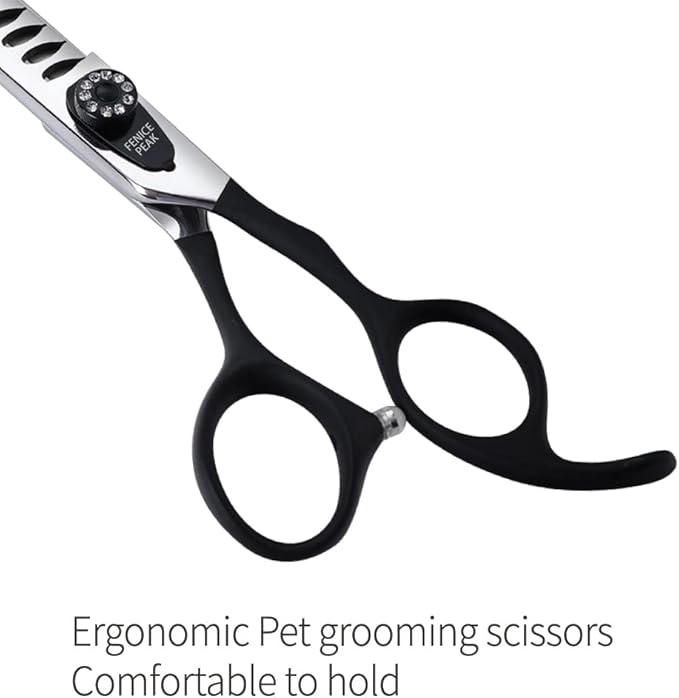 Fenice Peak 7.5'' Dog Chunker Scissors For Grooming 440C Stainless Steel Black Non-Slip Handle Sharp Blades Professional Pet Trimming Scissors for Cats Thinning Rate 75%