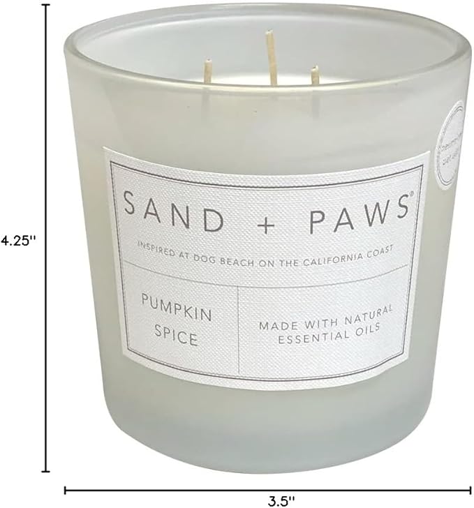 Sand + Paws Scented Candle - Pumpkin Spice - Additional Scents and Sizes –Luxurious Air Freshening Jar Candles Neutralize pet Odors and Enhance Home décor – 100% Cotton Lead-Free Wicks - 21 oz