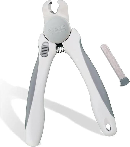Pet Nail Clipper - Pet Grooming Tool for Nail Clipping and Trimming - Suitable for Dogs and Cats, Equipped with a Safety Guard and Razor Sharp Blade for Precision - plus a Bonus Free Nail File (Gray)