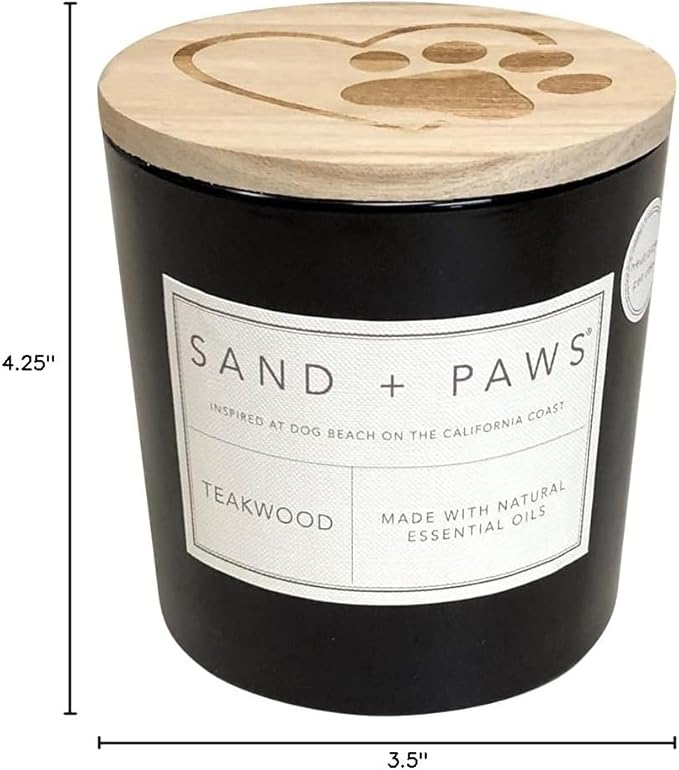 Sand + Paws Scented Candle - Teakwood - Additional Scents and Sizes –Luxurious Air Freshening Jar Candles Neutralize pet Odors and Enhance Home décor – 100% Cotton Lead-Free Wicks - 21 oz