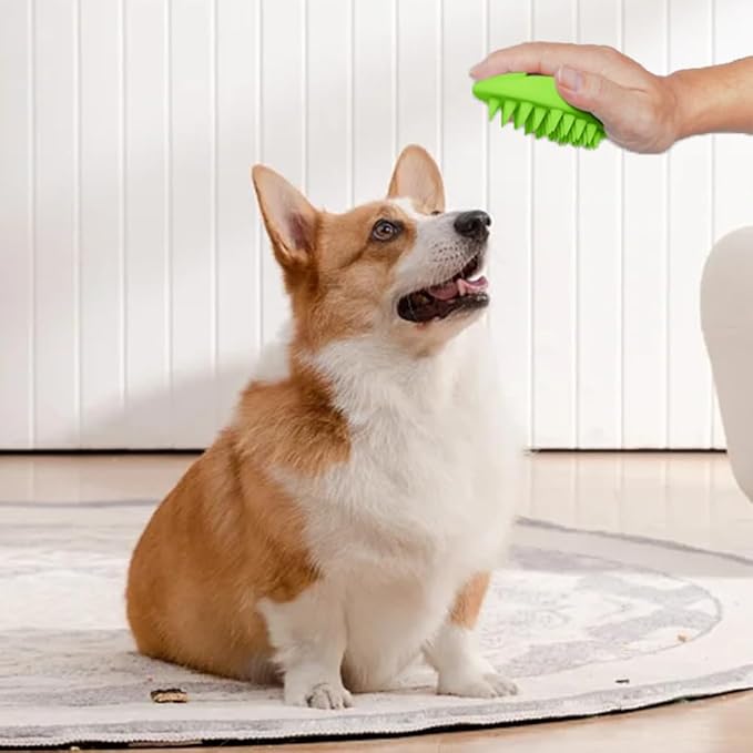 Pet Dog Wash Brush, Bog Bath Brush Soft Silicone Soothing Massage Rubber Grooming Brush Self Clean for Long Short Haired Dogs Cats Grooming Bath Supplies (Green)