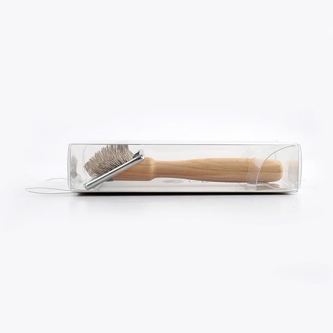Wooden Slicker Brush - Stainless Steel Hard Pins for Grooming Short-Haired Pets (Size M)