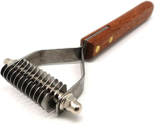 Undercoat Rake with Wooden Handle for Small Dog and Cat, Dematting Tool with Rounded Edge for Removing Tangled Hair, Grooming Rake Brush, Made in Taiwan (S-M, 12 Blades)