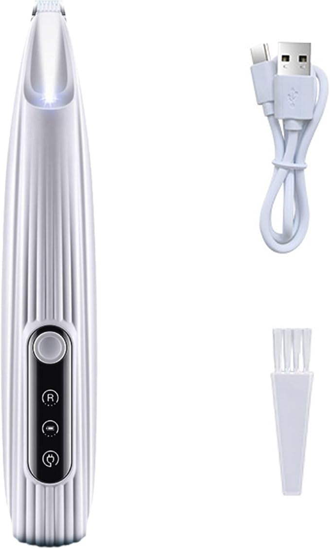 Rechargeable Pet Paw Trimmer with LED Light for Small Dogs - Precision Grooming Tool for Feet, Ears, and Face Hair (White)
