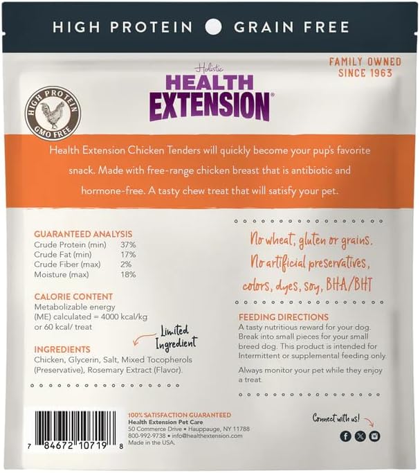 Health Extension Grain-Free Chicken Tenders Dog Treats, 4oz (113g) – Natural, Crispy Gourmet Training Treats for Adult Dogs and Puppies (Pack of 3)