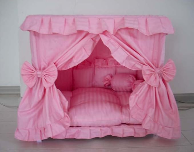 Princess Pink Pet Dog Handmade Bed House+1 Candy Pillow (L)