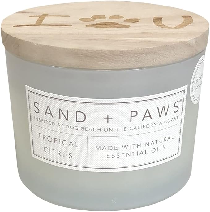 Sand + Paws Scented Candle - Tropical Citrus - Additional Scents and Sizes –Luxurious Air Freshening Jar Candles Neutralize pet Odors and Enhance Home décor – 100% Cotton Lead-Free Wicks - 12 oz