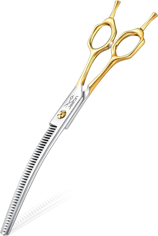 JASON Curved Thinner Dog Scissors - Ergonomic Updated Dog Grooming Scissors Sharp Curved Blender Dog Shears 440C Stainless Steel Grooming Shears Professional Pet Shears for Groomer